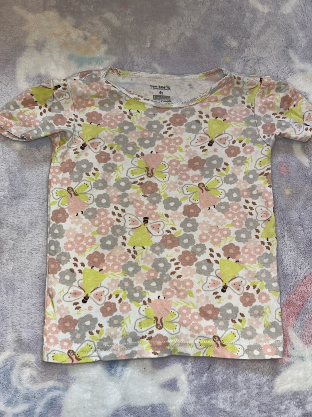 Carter's Pink, Lime & Gray Fairy Floral Short Sleeve Tee